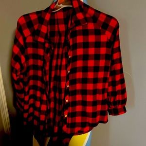 Red Front tie Plaid Button down shirt